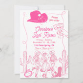 Pink Bow Cowgirl Letztes Rodeo Bachelorette Wochen Einladung (Vorderseite)