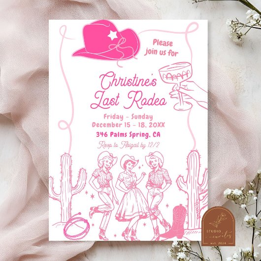 Pink Bow Cowgirl Letztes Rodeo Bachelorette Wochen Einladung