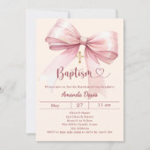 Pink bow cream girl elegant Baptism Einladung (Vorderseite)