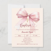 Pink bow cream girl elegant Baptism invitation (Vorderseite)