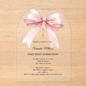 Pink bow cream girl First Communion arch Acryleinladungen (Vorderseite)