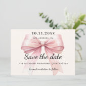 Pink bow cream Quinceanera Save the Date card (Stehend Vorderseite)