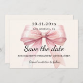 Pink bow cream Quinceanera Save the Date card (Vorne/Hinten)