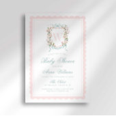 Pink Bow Crest Monogram Baby Shower Einladung