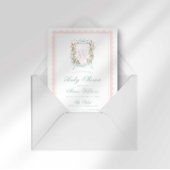 Pink Bow Crest Monogram Baby Shower Einladung