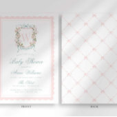 Pink Bow Crest Monogram Baby Shower Einladung