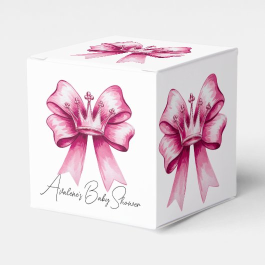 Pink Bow & Crown Baby Dusche Feier Geschenkschachtel (Vorderseite)