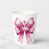 Pink Bow & Crown Baby Dusche Feier Pappbecher (Rückseite)