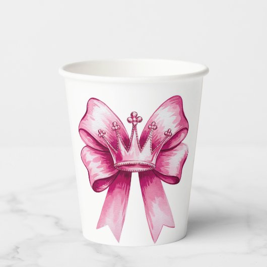 Pink Bow & Crown Baby Dusche Feier Pappbecher (Rückseite)