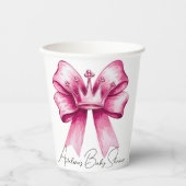Pink Bow & Crown Baby Dusche Feier Pappbecher (Vorderseite)