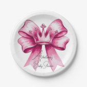 Pink Bow & Crown Baby Dusche Feier Pappteller (Vorderseite)