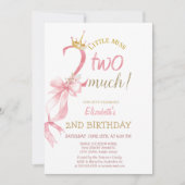 Pink Bow Crown Flowers Striped 2nd Birthday Einladung (Vorderseite)