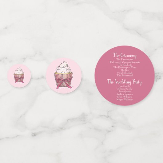 Pink Bow Cupcake Liebe Cake Wedding Programm Konfetti (Rückseiten)