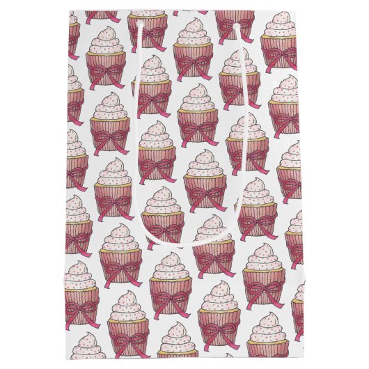 Pink Bow Cupcake Liebe Cake Wedding Programm Mittlere Geschenktüte (Rückseite)