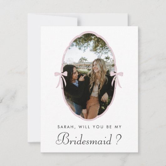 Pink Bow Custom Foto Sie werden meine Bridesmaid (Vorderseite)