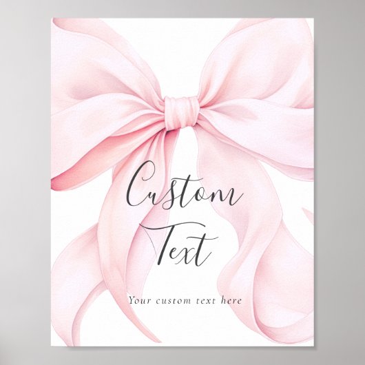 Pink Bow Custom Text Table Sign Poster (Vorne)