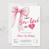 Pink Bow Cute Girls Birthday Party Einladung (Vorderseite)