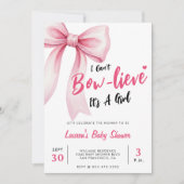 Pink Bow Cute It's a Girl Baby Shower Einladung (Vorderseite)