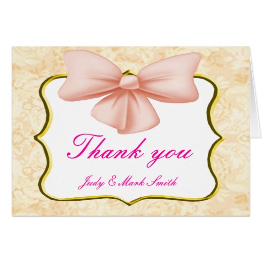 Pink Bow Danke Karte (Vorderseite (Horizontal))