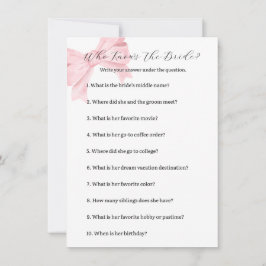 Pink Bow, der das Bride Game kennt - Brautparty Mitteilungskarte