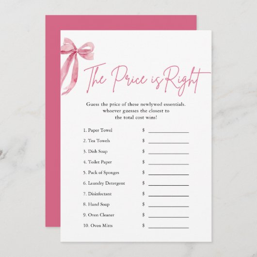 Pink Bow Der Preis ist das richtige Brautparty Einladung (Vorne/Hinten)