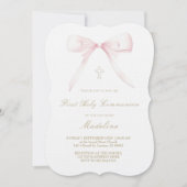 pink bow design First Holy Communion girl Einladung (Vorderseite)