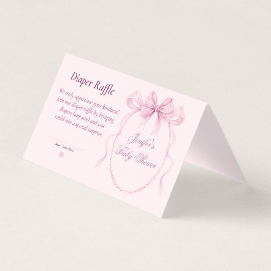 Pink Bow Diaper Raffle Card for Baby Shower (Vorderseite)