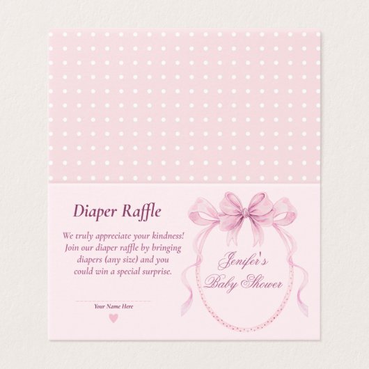 Pink Bow Diaper Raffle Card for Baby Shower (Außenseite Aufgefaltet)