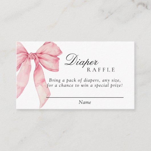 Pink Bow Diaper Raffle Card, Girl Baby Dusche Begleitkarte (Vorderseite)