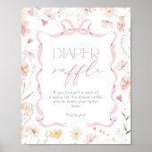 Pink Bow Diaper raffle Wildflower Baby shower Poster (Vorne)