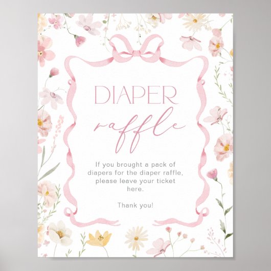 Pink Bow Diaper raffle Wildflower Baby shower Poster (Vorne)