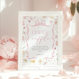 Pink Bow Diaper raffle Wildflower Baby shower Poster