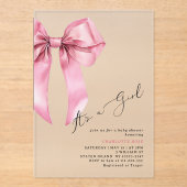 Pink Bow Die elegante Baby-Dusche Acryleinladungen (Vorderseite)