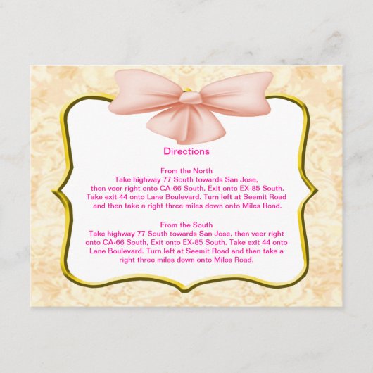 Pink Bow Direction Cards Begleitkarte (Vorderseite)