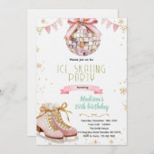 Pink bow disco ice skating party invitation einladung (Vorne/Hinten)