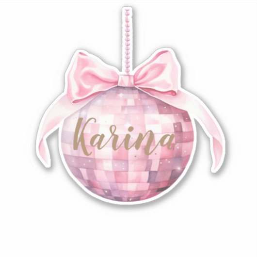 Pink Bow Discoball Custom Aufkleber (Vorderseite)