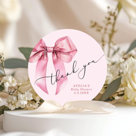 Pink Bow Drehbuch Baby Dusche Danke Runder Aufkleber