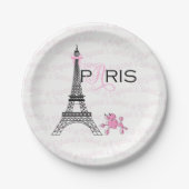 Pink Bow Eiffel Tower Paris France Poodle Party Pappteller (Vorderseite)
