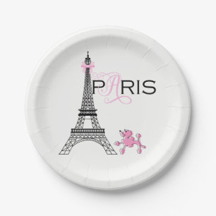 Pink Bow Eiffel Tower Paris France Poodle Party Pappteller