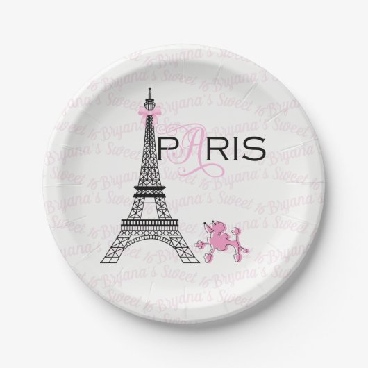 Pink Bow Eiffel Tower Paris France Poodle Party Pappteller (Vorderseite)