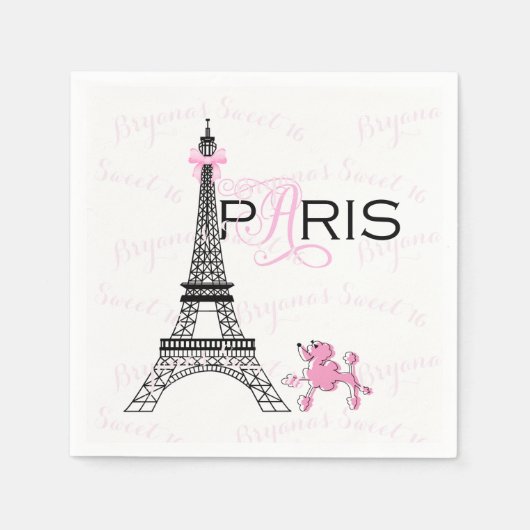 Pink Bow Eiffel Tower Paris France Poodle Party Serviette (Vorderseite)