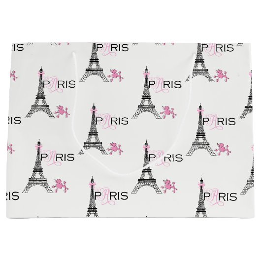 Pink Bow Eiffel Tower Paris Frankreich Poodle Chic Große Geschenktüte (Vorderseite)