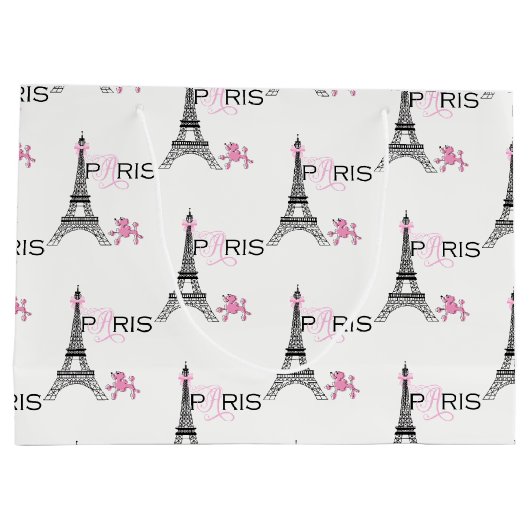 Pink Bow Eiffel Tower Paris Frankreich Poodle Chic Große Geschenktüte (Rückseite)