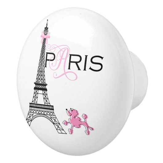 Pink Bow Eiffel Tower Paris Frankreich Poodle Chic Keramikknauf (Rechts)