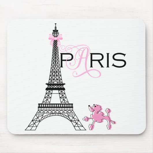 Pink Bow Eiffel Tower Paris Frankreich Poodle Chic Mousepad (Vorne)