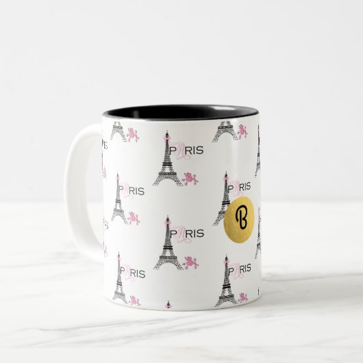 Pink Bow Eiffel Tower Paris Frankreich Poodle Chic Zweifarbige Tasse (Vorderseite Links)