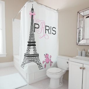 Pink Bow Eiffel Tower Paris Frankreich Poodle Cust Duschvorhang