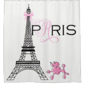 Pink Bow Eiffel Tower Paris Frankreich Poodle Cust Duschvorhang (Vorderseite)