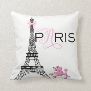 Pink Bow Eiffel Tower Paris Frankreich Poodle Cust Kissen