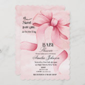 Pink Bow "Ein süßes Baby Mädchen auf dem Weg" Einladung (Vorne/Hinten)